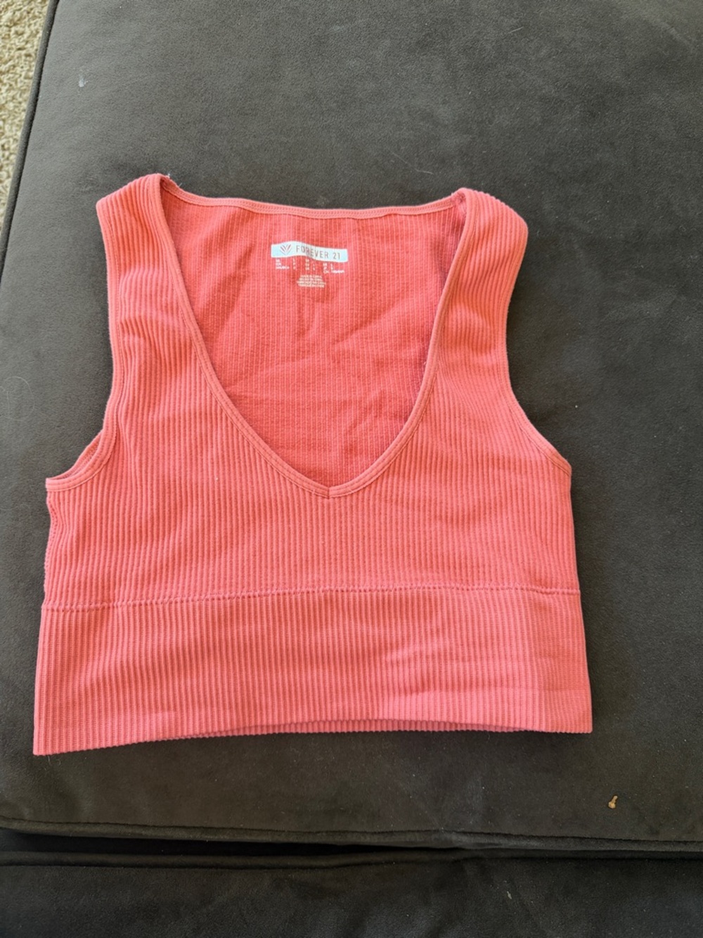 Forever 21 Coral Ribbed V-Neck Crop Top